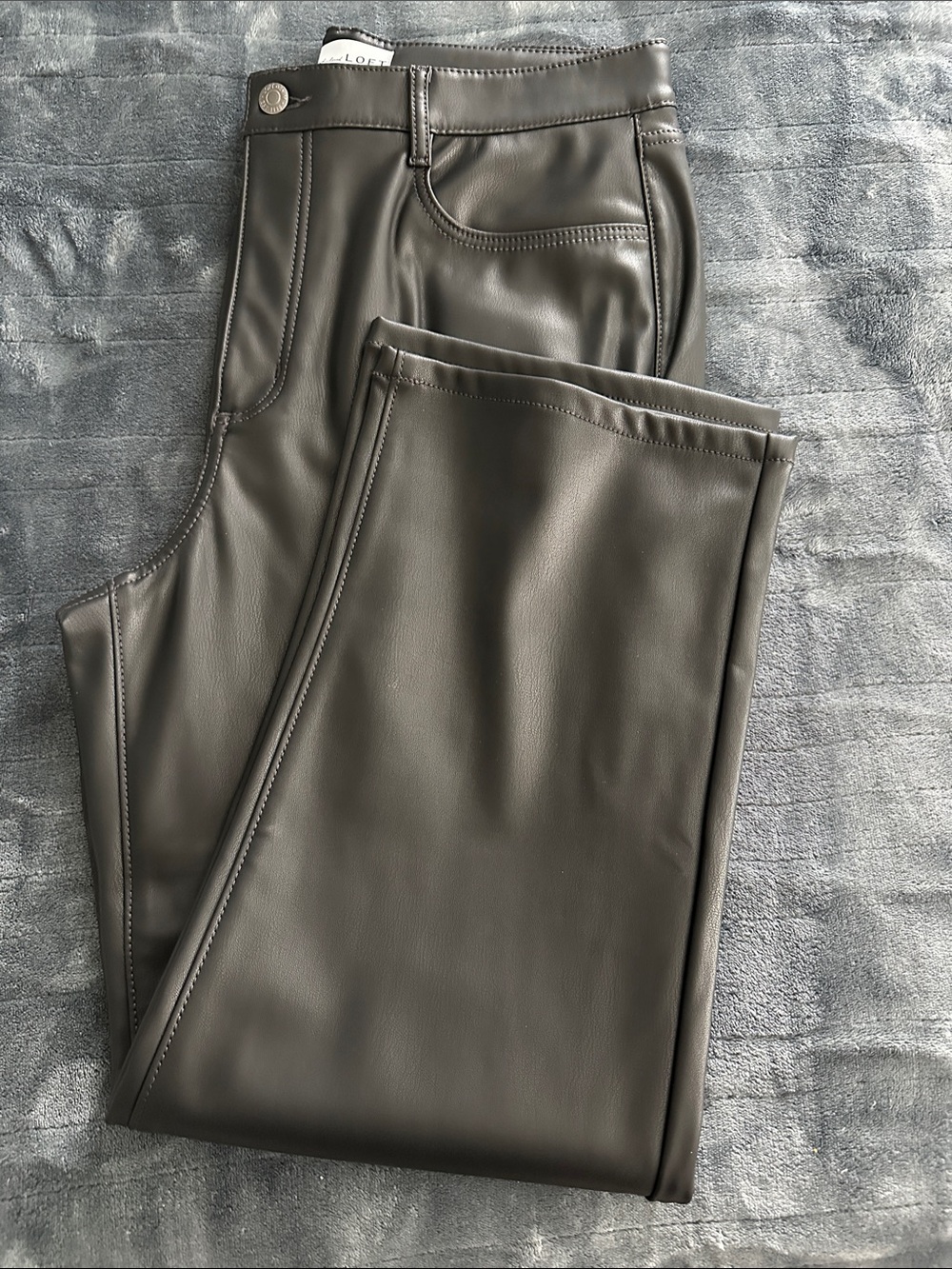 Faux Leather Straight Leg Pants - Dark Olive